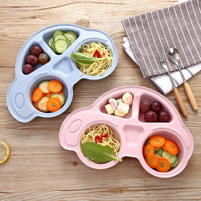 Environment-friendly wheat straw children's dinner plate cutlery lovely cartoon car shape dinner plate 