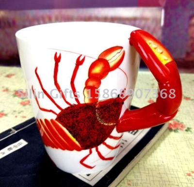 2019 creative lobster ceramic cup ceramic personalized 3D handle cup 3D modeling cup gift