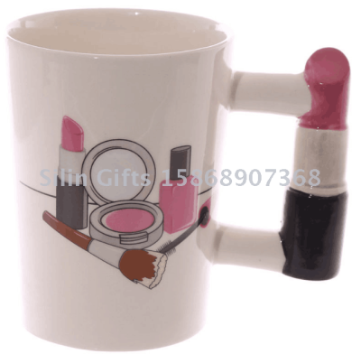 2019 creative ceramic lipstick cup 3D handle cup 3D modeling cup mug gift