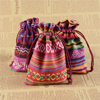Factory direct sales 10*14cm national style ginghee bag rope string mouth jewelry collection bag wholesale