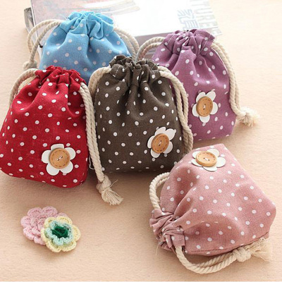 Polka dot canvas drawstring bag pocket pocket gift bag cotton bag