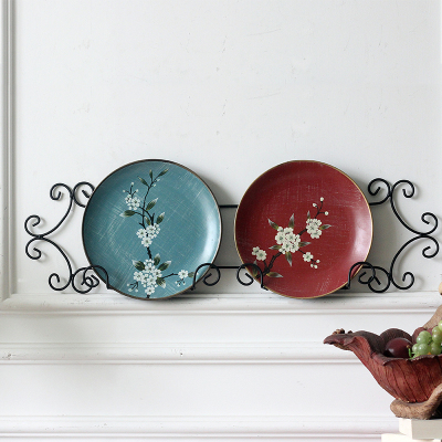 Creative new Chinese style red background embroidery line snow willow ceramics placed plate hanging decoration