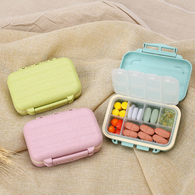 Wheat straw portable small medicine box is divided into mini-travel medicine moisture-proof sealed medicine box 