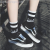 Korean couple popular logo letters harajuku wind tube skateboard socks striped two-bar sports baseball socks for men and