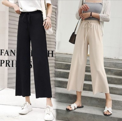 Ice silk knitted wide-leg trousers thin, high-waisted, loose, drooping chiffon straight leg trousers