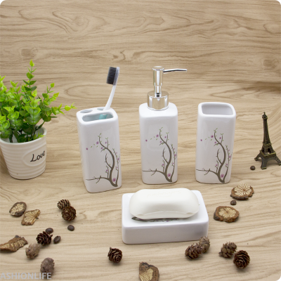 Printed ceramic wash set bathroom toiletries four-piece bathroom set mouthwash cup brush cup soap box set