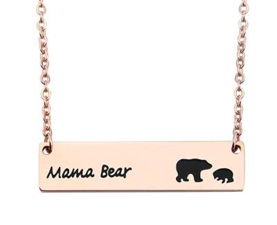 INFANTA JEWELRY Rose Gold Sweet Mama and Cub Bear Bar Necklace Gift for Mom Grandma Wife