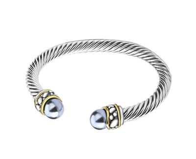 INFANTA JEWELRY Twisted Cable Wire Cuff Bangles Imitation Pearl Bracelet Bangle for Women Fashion Jewelry