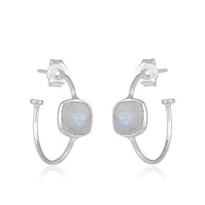 INFANTA JEWELRY Sterling 925 Silver RAINBOW MOONSTONE Hoop Earrings Gemstone Jewelry