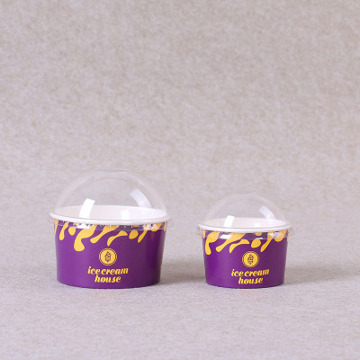 Disposable Ice Cream Cup Paper Bowl Ice Cream Bowl Double-Layer Milk Custard Yogurt Cup 100 PCs with Lid