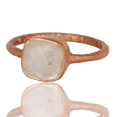 INFANTA JEWELRY 925 Silver Ring, Moonstone Ring, Genuine Moonstone Ring, Rose Gold Plated Ring, Semiprecious Jewelry