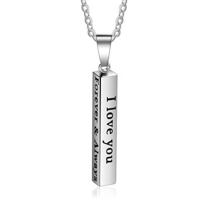 INFANTA JEWELRY Love Jewelry Personalized Couple Stainless Steel Necklace Engraved Initial Name Vertical Bar Necklace