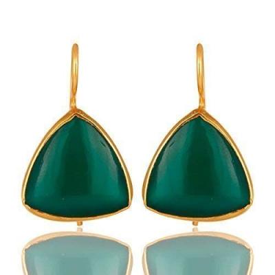 INFANTA JEWELRY Green Onyx Drop Earrings Gold Plated 925 Silver Earrings Jewelry