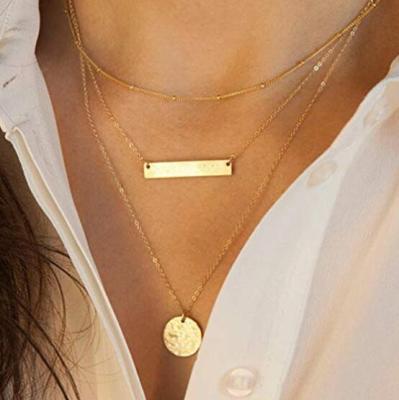 INFANTA JEWELRY Gold Hammered Coin Necklace Jewelry Bar Layered Necklaces for Women