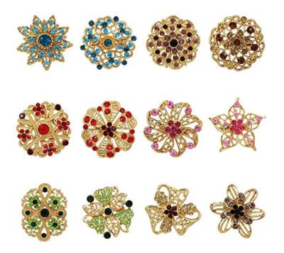 INFANTA JEWELRY Yellow Gold Plated Multicolor Crystal Rhinestone Flower Brooches Lapel Pins for DIY Bridal Wedding