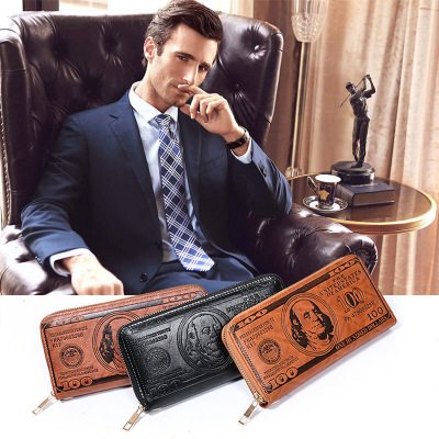 European and American style pressure change process personality $100 creative single pull man hand bag wallet long wallet