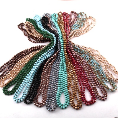 INFANTA JEWELRY Fashion Cute Mini 6mm Crystal Glass beads Necklace 145-150cm long knotted 29 Color Women necklace