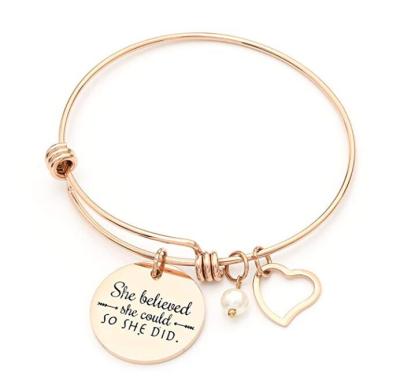 INFANTA JEWELRY She Believed she Could so she did Stainless Steel Inspirational Expandable Wire Bangle Bracelets