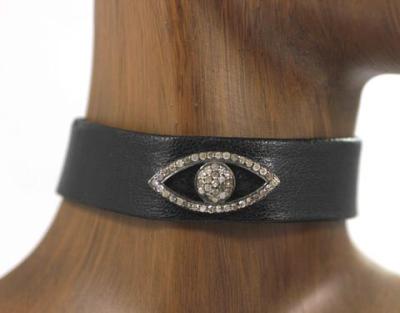 INFANTA JEWELRY Evil Eye Leather Choker Necklaces With Pave Diamond 925 Oxidized Sterling Silver Diamond necklaces