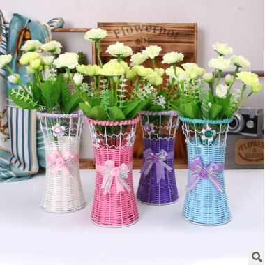 Household rattan plait flower basket small flower basket tieyi plastic products table top to place decoration pieces manufacturers wholesale