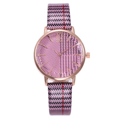 Wish new fashion cutting surface plaid belt ladies watch leisure free quartz watch wholesale