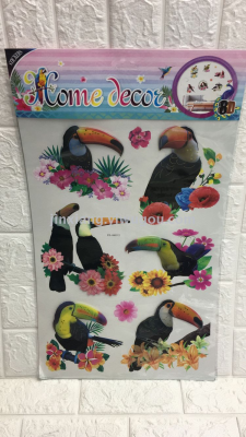 Peacock bird parrot room wall decoration wall stick 8D wall sticker