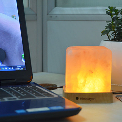 Crystal Salt Light Led Square Wooden Base Creative Voice Control Small Night Lamp Bedside Lamp