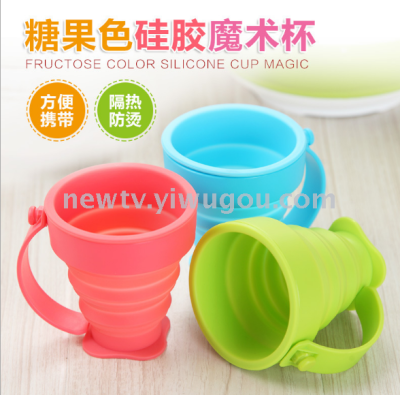 Travel portable candy colored silicone folding cup