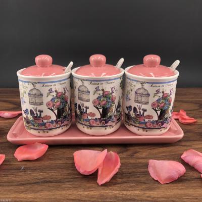 Pink garden style salt pot set bonus