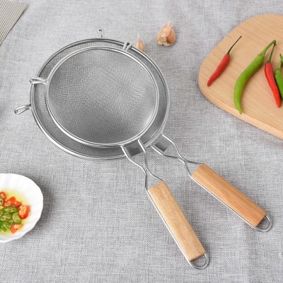 Household stainless steel hedgerow wooden handle oil mantra mesh kitchen with stainless steel washing slotted spoon