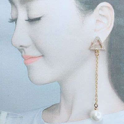 Earrings ear nails anti-allergy zircon pearl han version Earrings fashion simple lady Earrings long triangle