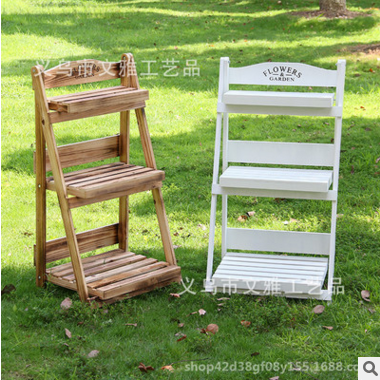 Special new product promotion Nordic style pure solid wood folding garden rack three layers of white sturdy storage rack