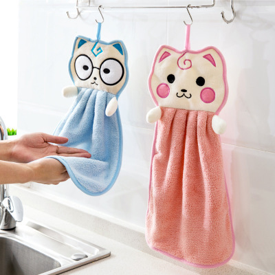 The kitchen is lovely hang type towel of towel of towel of strong bib water to wash a bowl wipes cartoon hand cloth