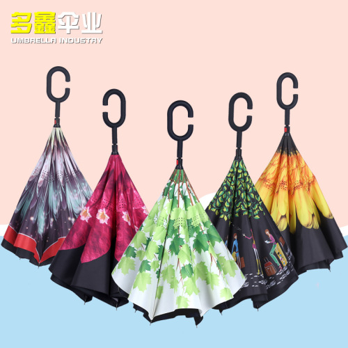 new pattern reverse umbrella creative c- type hand free double layer reverse umbrella stand-able car reverse umbrella