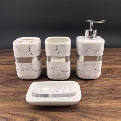 Light key-2 luxury gold and silver ceramic wash to four - piece set with marbling hand sanitizer bottles