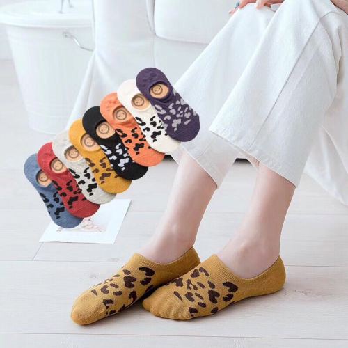 women‘s socks shallow mouth invisible women‘s boat socks cotton south korea cute leopard print silicone anti-slip socks