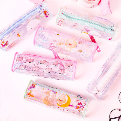 Creative quicksand into pencil bag girl students transparent pencil box fairy large capacity pencil stationery