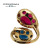 Rongyu Ornament 2018 Foreign Trade Cross-Border Hot Sale New European and American Famous Red and Blue Double Water Drops Open-End Zircon Ring