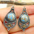 Rongyu Wish New Plated Vintage Thai Silver Lan Longjing Turquoise Earrings European and American Fashion Diamond-Embedded Court Ear Rings