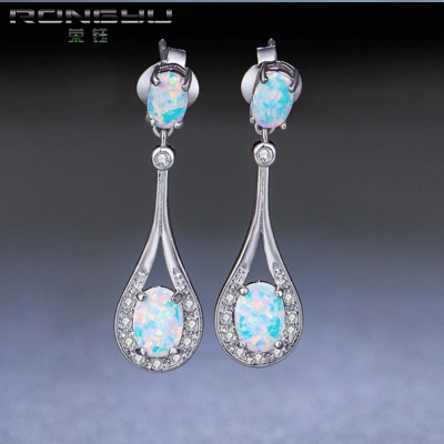 Rongyu Cross-Border E-Commerce Hot Sale Imitation Opal Pipa Shape Creative Earrings Elegant Fashion Drop-Shaped Earrings for Women