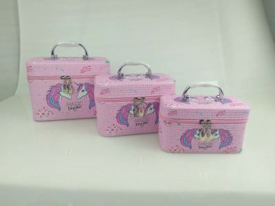New Korean fashion makeup case with three pieces of digital belt design printing