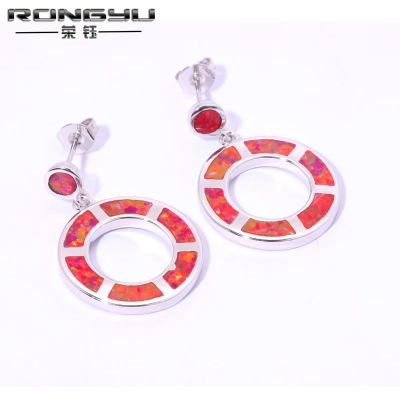 Rongyu 2019wish Hot Sale New European and American Popular Ornament Fashion Ruili Women Red Opal Earrings
