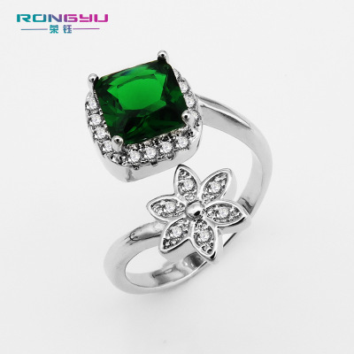 Rongyu Ornament Cross-Border Hot Accessories European and American Style Rainbow Color Zircon White Plum Blossom Open Ring for Women