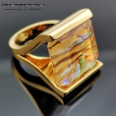 Rongyu 2019 New Fashion Natural Abalone Shell Simple 18K Gold Luxury Electroplated Ring Movie Star Same Style