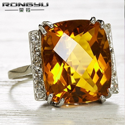 Rongyu EBay Hot Sale Fashion Champagne Zircon Ring Plated 18K Gold Inlaid Yellow Gemstone Ring Wholesale