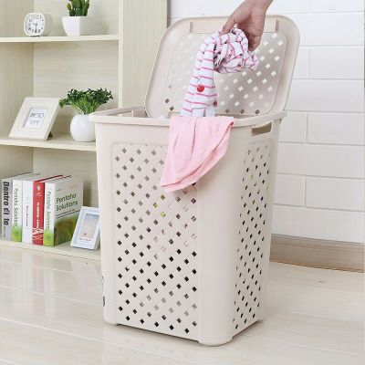 S41-2060 Plastic Rattan with Lid Laundry Basket Dirty Clothes Basket Dirty Clothing Toys Storage Basket