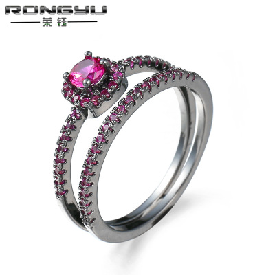 Rongyu 2018 European and American Hot AliExpress Amazon Ornament Red Corundum Zircon Ring for Women Custom Wholesale