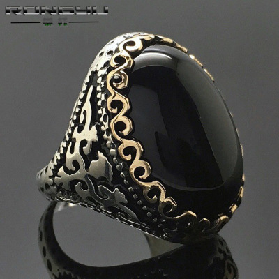 Rongyu Wish Hot Sale New Plated 925 Thai Silver Black Zircon Two-Tone Ring European and American Exaggerated Goose Egg Color Separation Ring