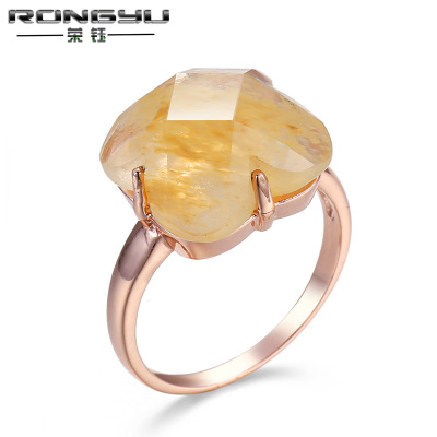 Rongyu European and American Famous Inlaid Natural Topaz Gemstone Ring Luxury Rose Gold Plating Hand Jewelry Hot Sale