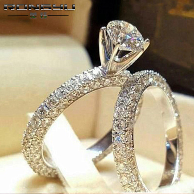 Rongyu Wish AliExpress Amazon New Ring Manufacturers Micro Inlaid Zircon High-End Bridal Diamond Ring Ring Set